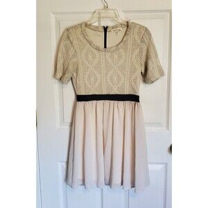 Monteau Sweater Dress Top With  Lined Flowy Skirt Cream M Contrast Zip And Waist